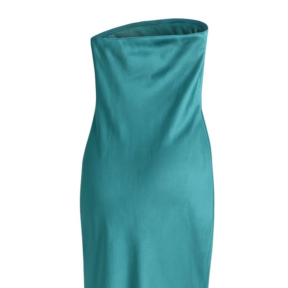 Meshki Tyler Strapless Satin Midi Dress - Cyan Blue - Size Medium - Picture 2 of 7